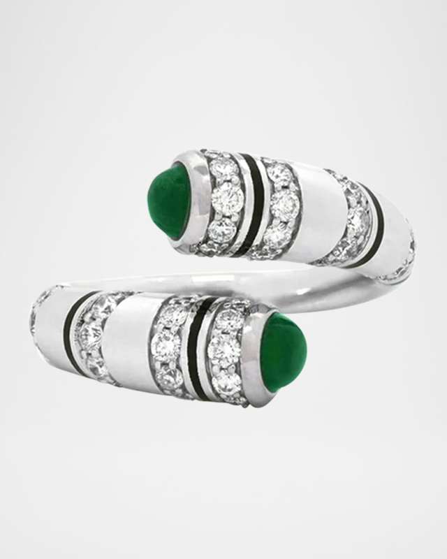 Mushabak 18K White Gold Ring with Diamonds and Emeralds